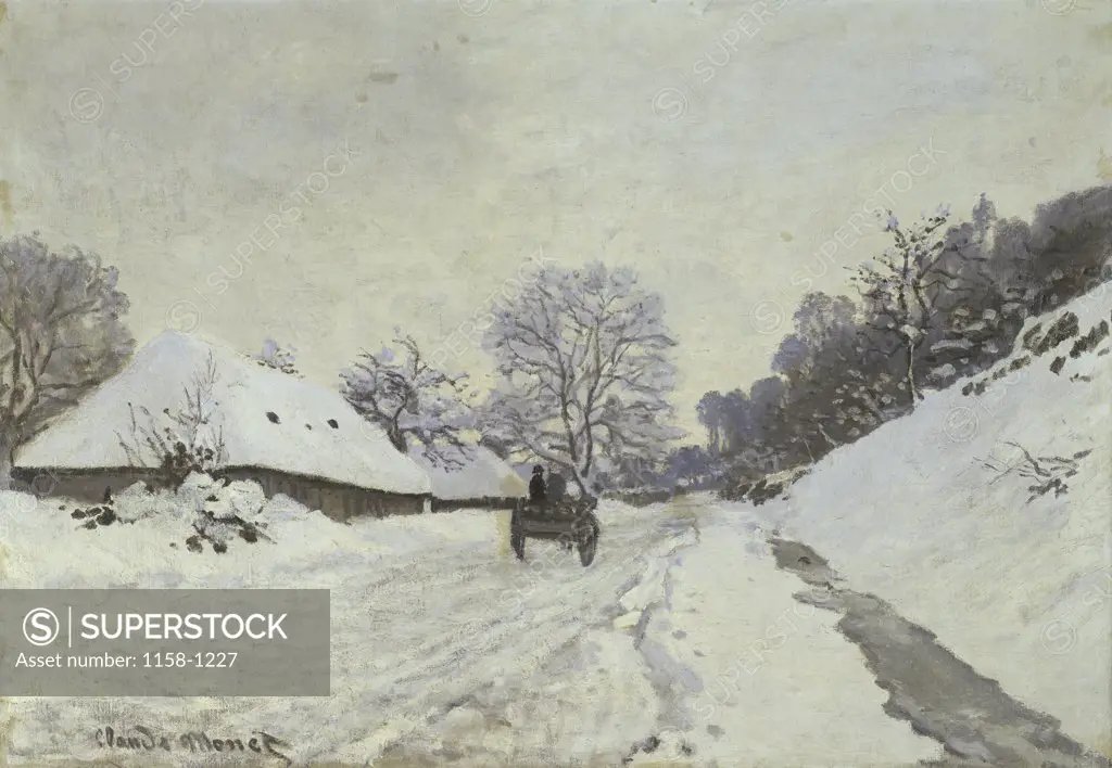 The Cart, Snow-Covered Road at Honfleur  (La Charrette, Route Sous la Neige a Honfleur)  c. 1867  Claude Monet (1840-1926/French)  Musee d'Orsay, Paris  