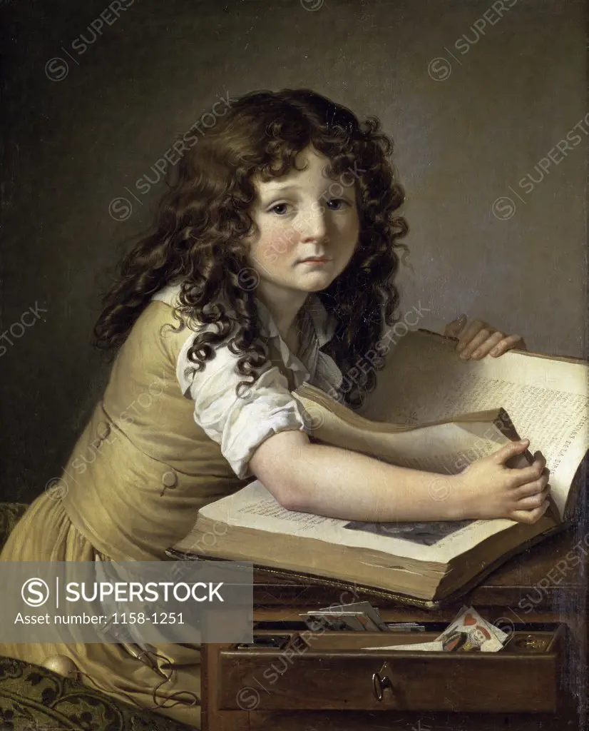 A Young Child Looking at Figures in a Book Anne-Louis Girodet de Roucy-Trioson (1767-1824 French) Musee Girodet, Montargis, France 
