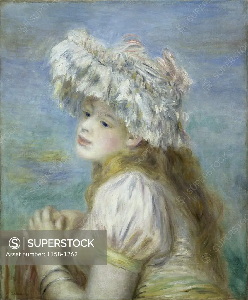 Young Girl in a Lace Hat  (Jeune Fille a la Coiffure de Dentelle) 1891 Pierre-Auguste Renoir (1841-1919/French)  Oil on canvas  Collection Suzuki, Tokyo  