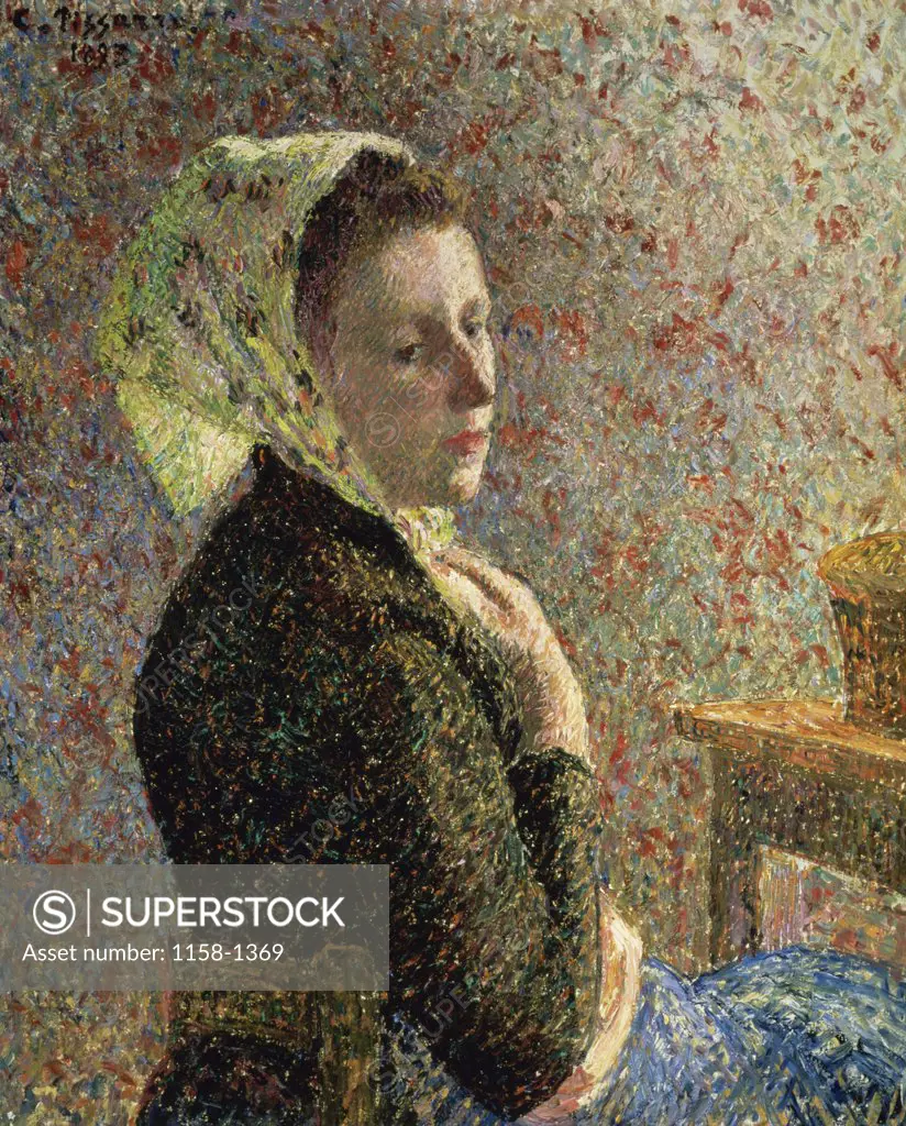 WOMAN WITH GREEN SCARF FEMME AU FICHU VERT Pissarro, Camille 1830 d1903 French Musee d' Orsay, Paris 