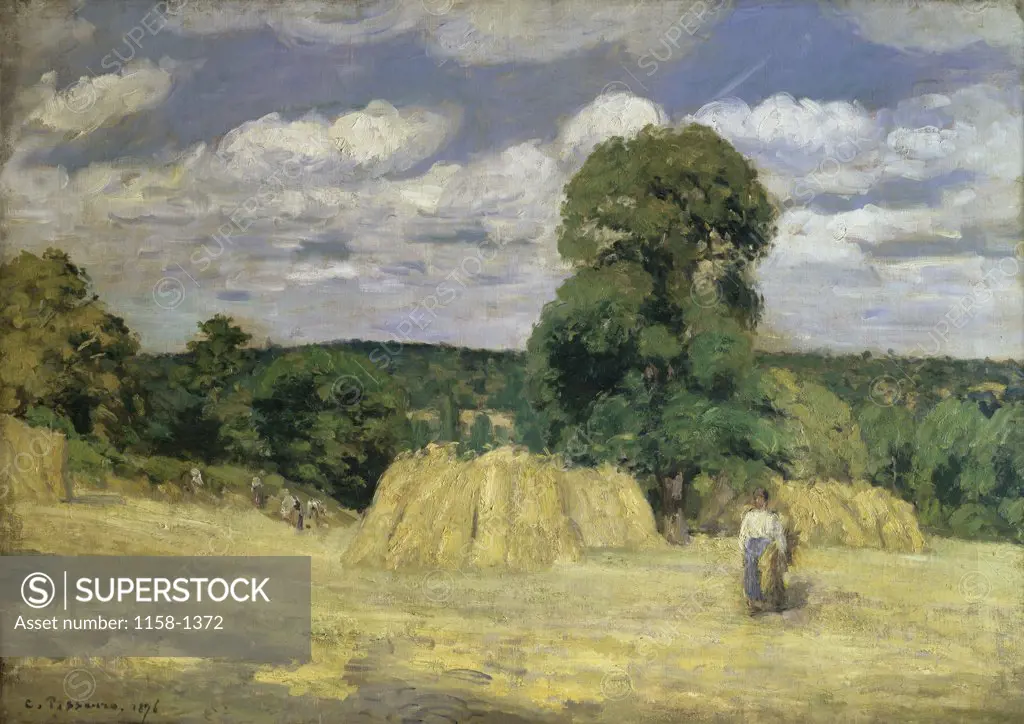 The Harvest at Montfoucault  (La Moisson a Montfoucault)  1876  Camille Pissarro (1830-1903/French)  Musee d'Orsay, Paris 