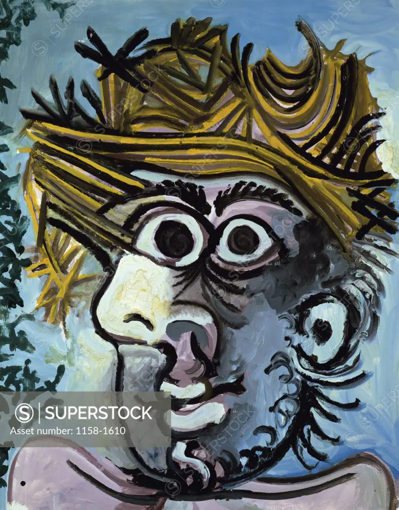 Head of a Man with a Straw Hat by Pablo Picasso, 1971, 1881-1973, France, Mougins, Collection Jacqueline Picasso