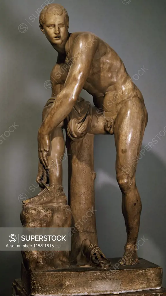 Hermes Fastening his Sandal, statue, France, Paris, Musee du Louvre