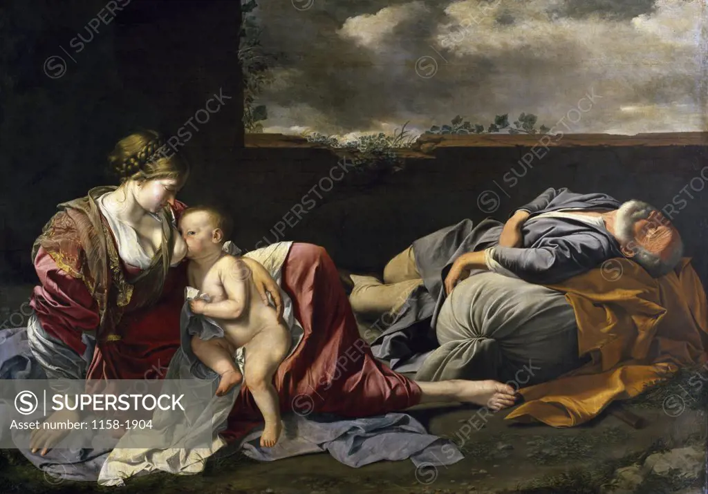 Repose of the Holy Family by Orazio Gentileschi,  (1563-1639),  France,  Paris,  Musee du Louvre