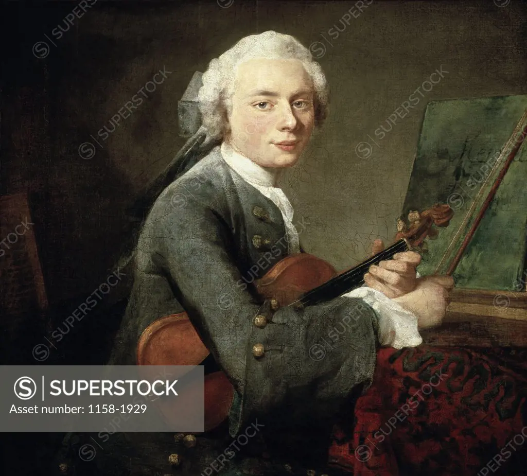 Young Man with a Violin  (Jeune Homme au Violon)  Jean-Siméon Chardin (1699-1779 French)  Musee du Louvre, Paris