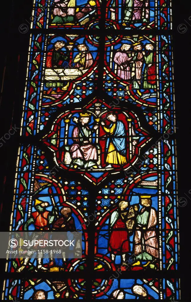 France, Paris, Sainte Chapelle, Stained glass representing detail from The Life of King David