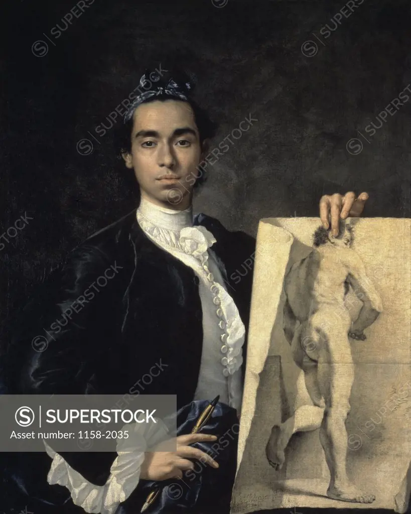 Portrait Of The Artist Holding A Life Study 18th Century Luis Egidio Meléndez (1716-1780 Spanish) Musee du Louvre, Paris, France