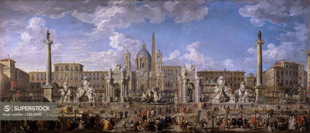 Preparation Of The Fireworks - Rome 18th Century Giovanni Paolo Panini (1692-1765 Italian) Musee du Louvre, Paris, France