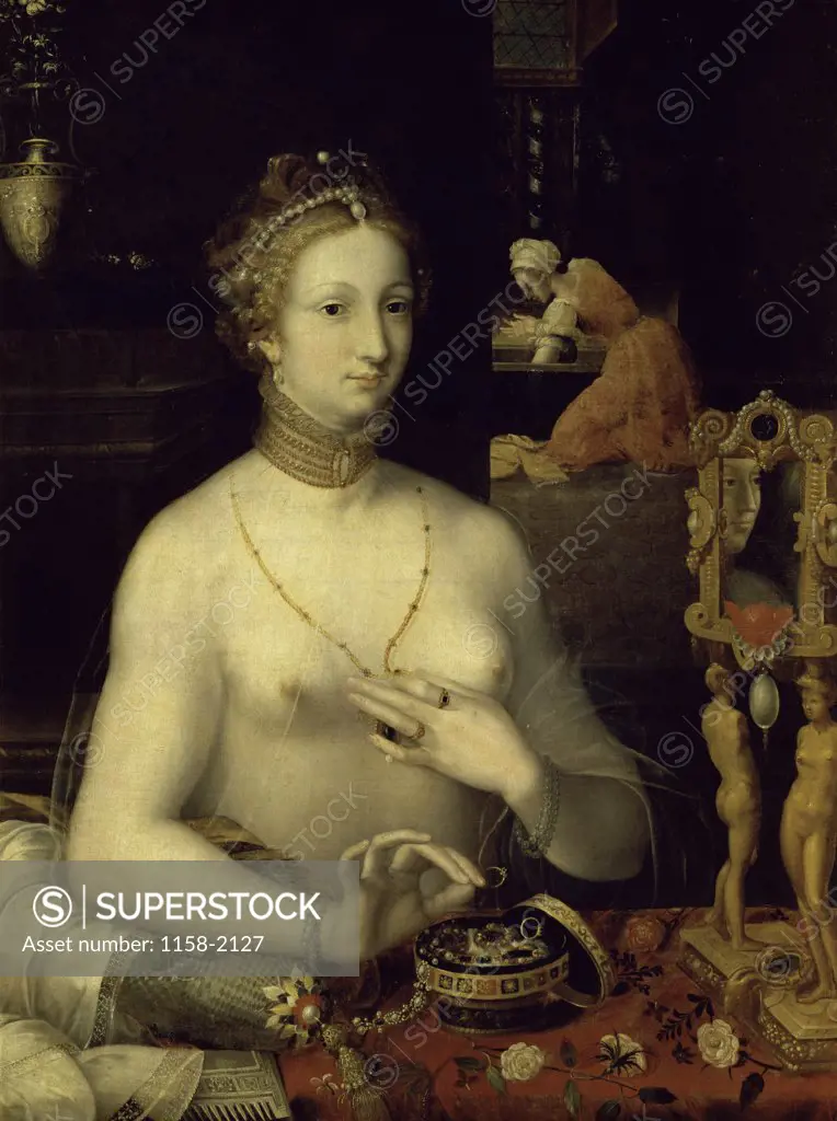 Lady at Her Dressing Table  (Dame en sa Toilette)  School of Fontainebleau (16th C).  Musee des Beaux-Arts, Dijon  