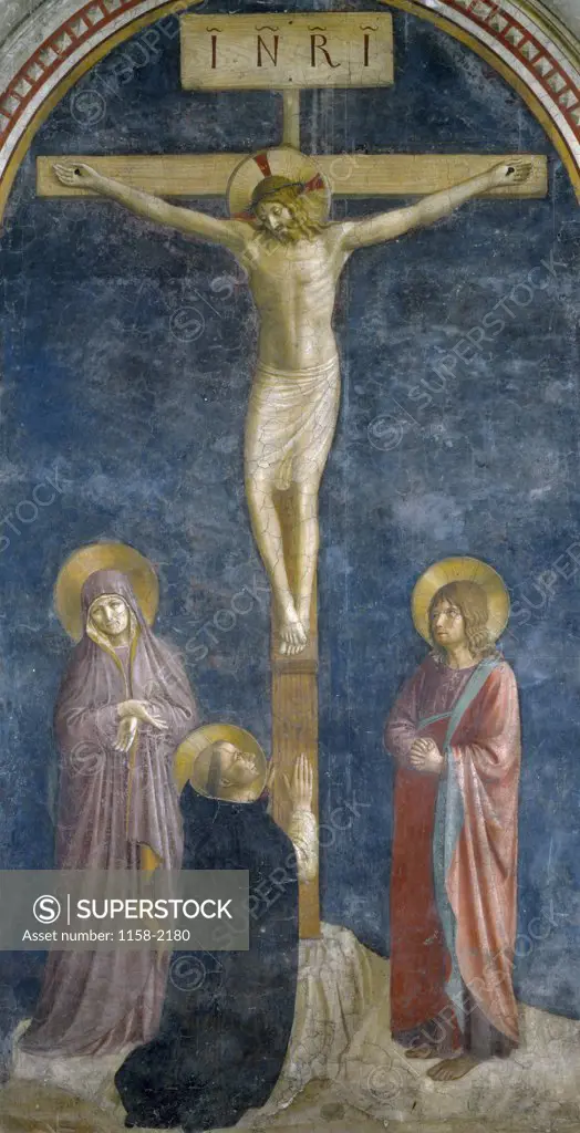 The Crucifixion with Saint Dominic by Fra Angelico,  fresco,  15th Century,  (Circa 1400-1455),  France,  Paris,  Musee du Louvre