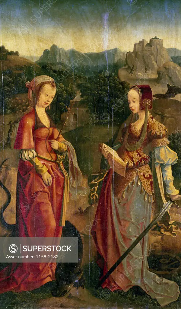 Saint Catherine and Saint Marguerite,  Flemish School,  16th Century,  France,  Paris,  Musee du Louvre