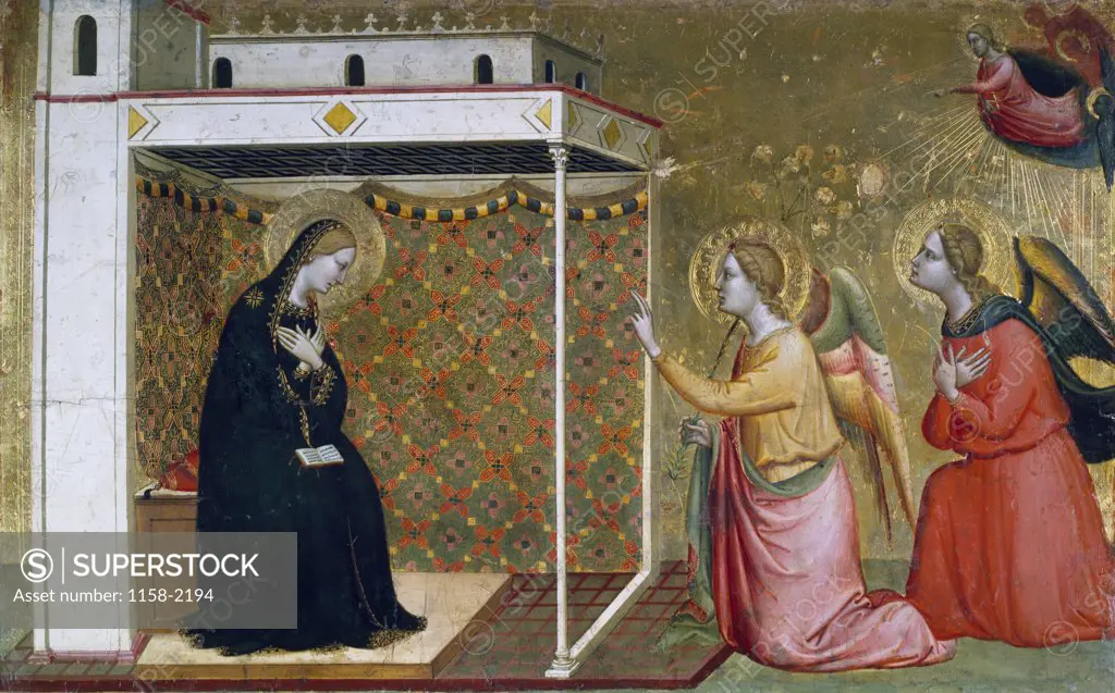 The Annunciation by Bernardo Daddi,  oil on wood,  14th Century,  (Circa 1290-1351),  France,  Paris,  Musee du Louvre