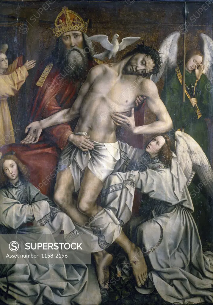 The Trinity and the Dead Christ Supported by Angels,  central panel from Throne of Grace Triptych by Colijn de Coter,  (Circa1455-1538),  France,  Paris,  Musee du Louvre