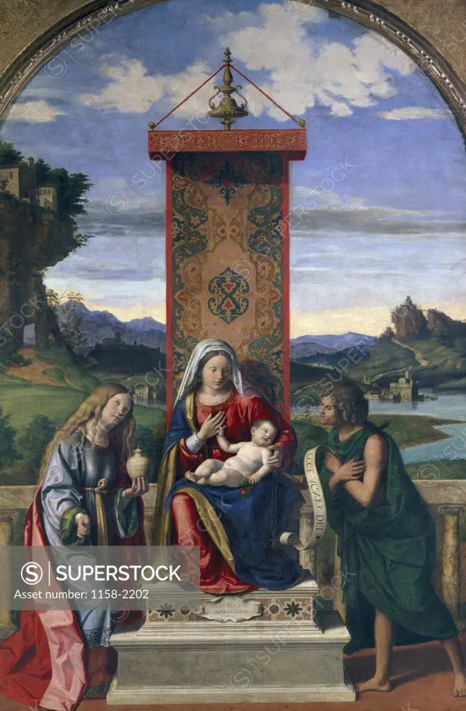 Virgin and Child with Saint John the Baptist and Mary Magdalene by Giovanni Battista Cima da Conegliano,  (Circa 1459-1517),  France,  Paris,  Musee du Louvre