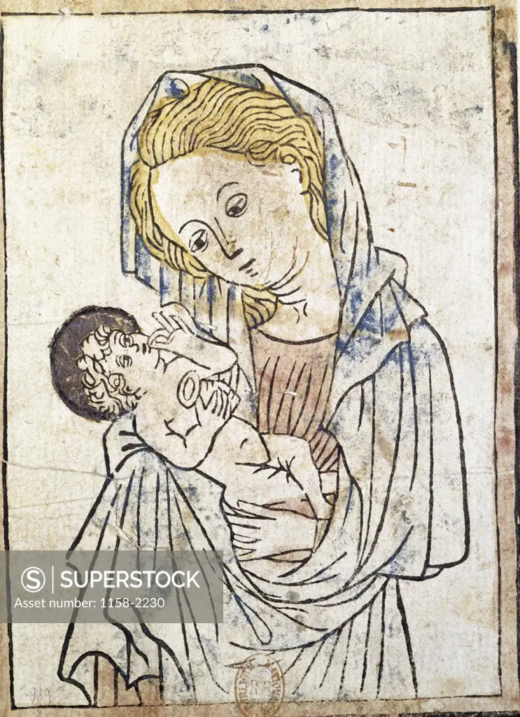 Virgin and Child, engraving, Circa 14th-15th Century, France, Paris, Bibliotheque Nationale