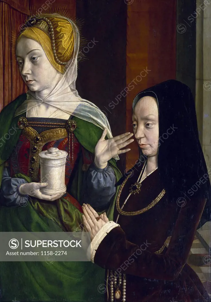 Portrait of Madeleine of Burgundy with Saint Mary Magdalene by Jean Hey,  oil on wood,  Circa 1490-1495,  (1480-1500),  France,  Paris,  Musee du Louvre