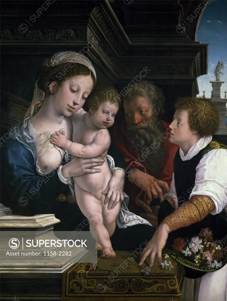 The Holy Family by Bernaert van Orley (Circa 1491-1541),  oil on wood,  1521,  France,  Paris,  Musee du Louvre