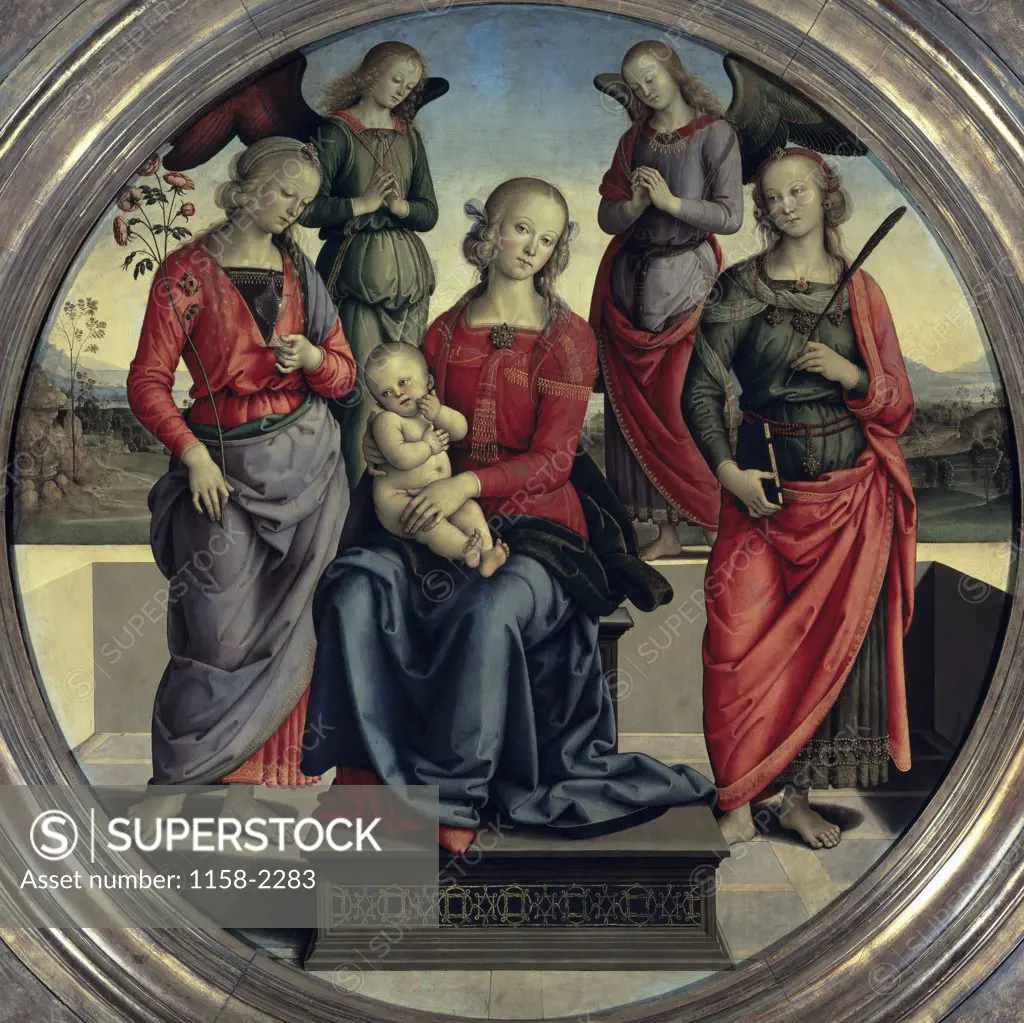 Virgin and Child Surrounded by Two Angels, St. Rose, and St. Catherine   16th C.  Pietro Perugino (c. 1450-1523/Italian)  Musee du Louvre, Paris 