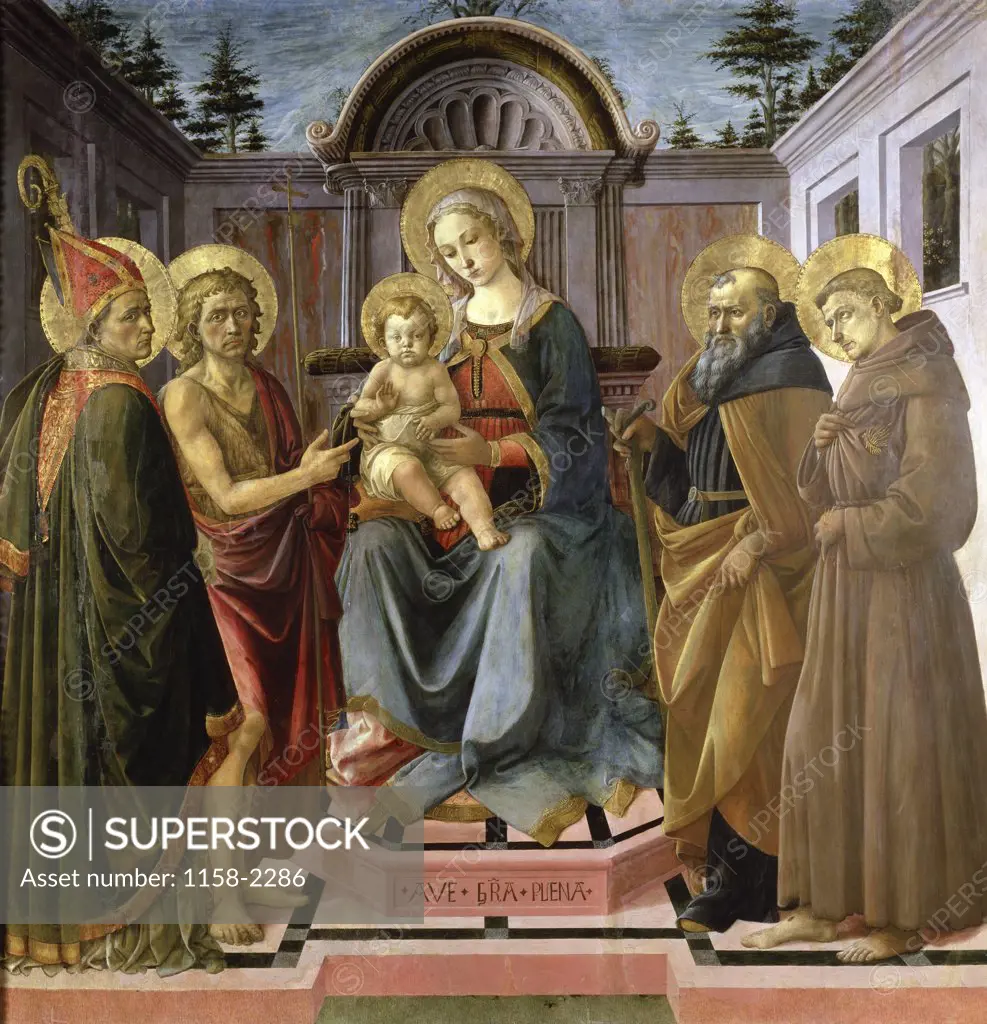 Virgin and Child Surrounded by St. Zenovius, St. John the Baptist, St. Anthony Abbot, & St. Francis  15th C.  Francesco Pesellino (1422-1457/Italian)  Musee du Louvre, Paris 