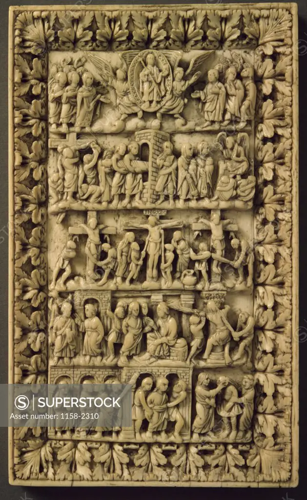 Scenes from Passion of Christ, carved ivory relief