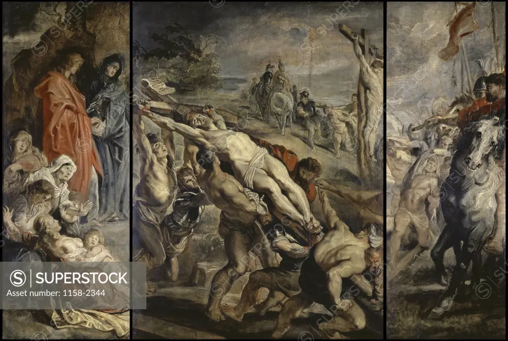 The Raising of the Cross 17th C. Peter Paul Rubens (1577-1640/Flemish) Three Panel Triptych Musee du Louvre, Paris, France