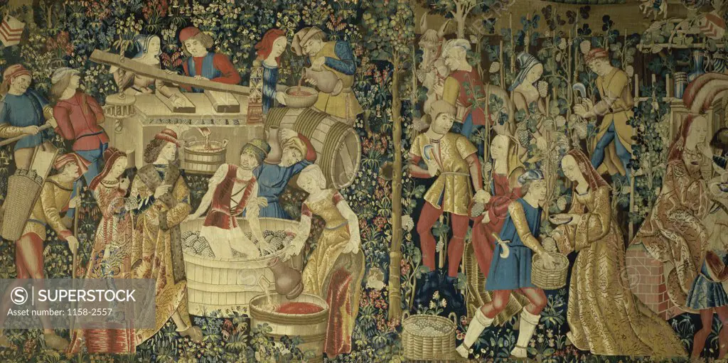 The Grape Harvest  Tapestry/Textiles  Musee de Cluny, Paris, France 