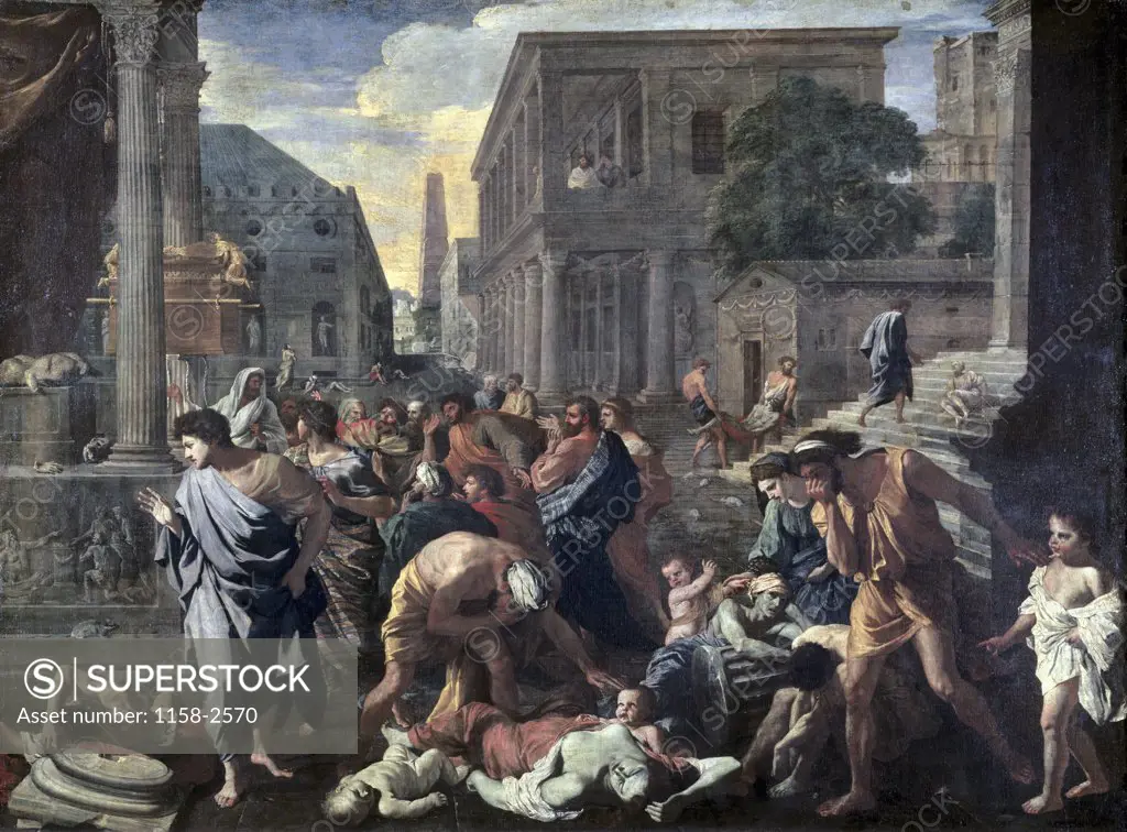 Plague On Ashdod In 1030 B.C. 17th Century Nicolas Poussin (1594-1665 French) Oil On Canvas Musee du Louvre, Paris, France