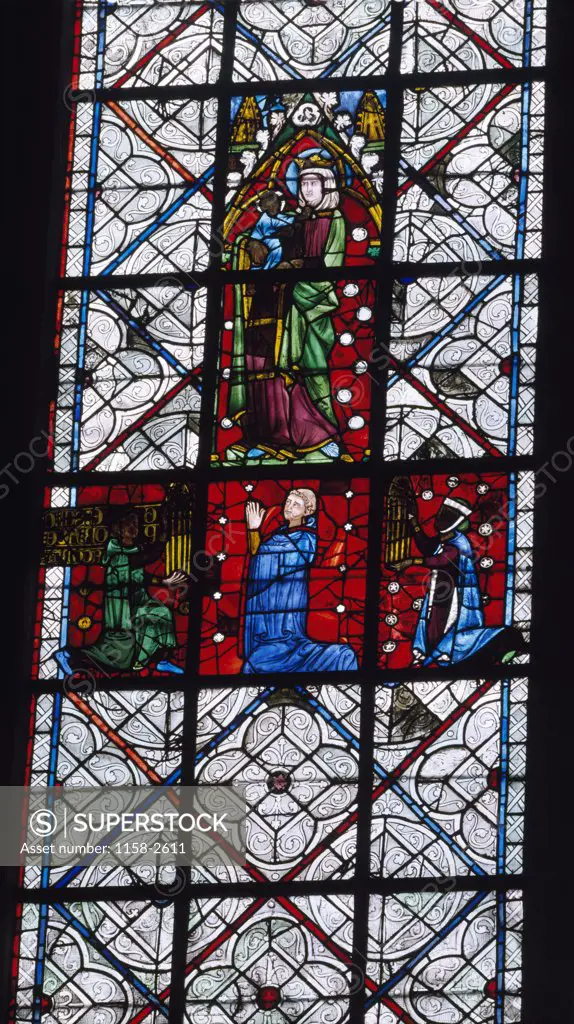 France, Upper Normandy, Rouen, Rouen Cathedral, The Virgin, stained glass