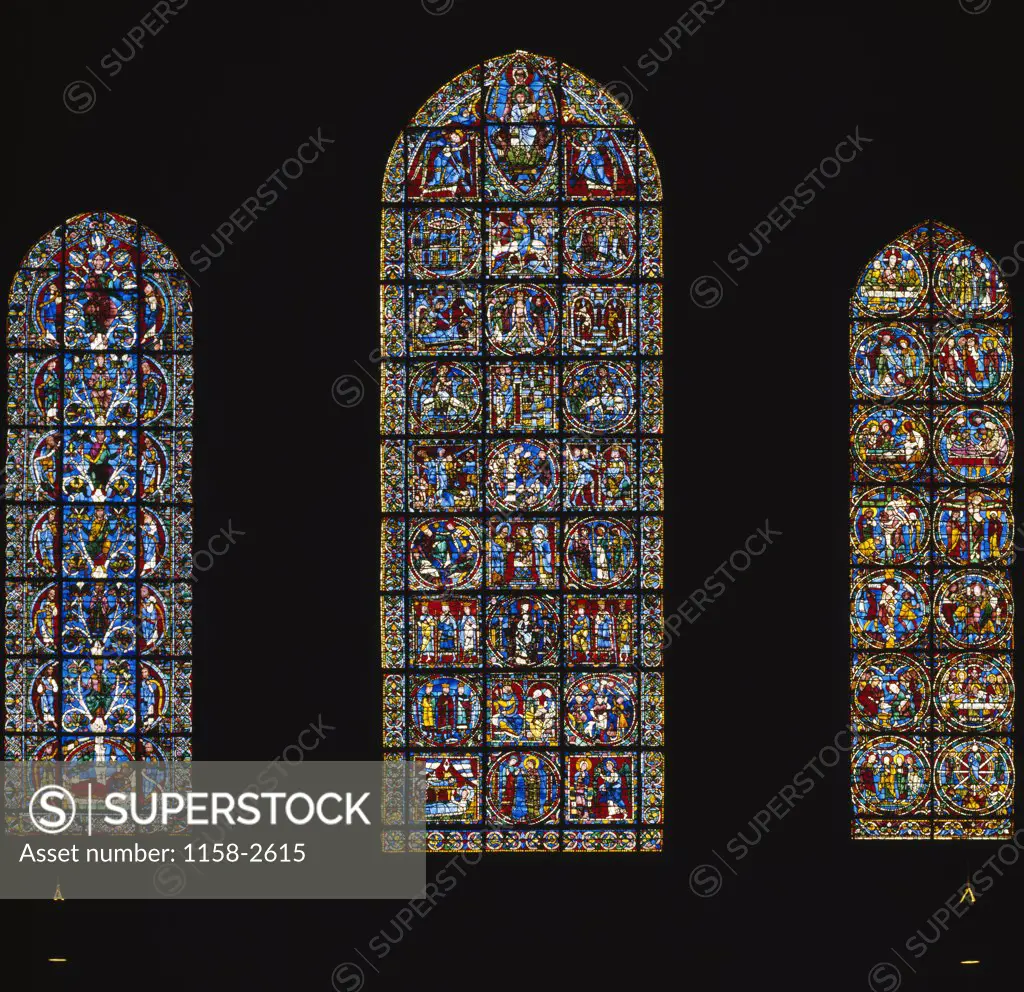 France, Centre, Chartres, Chartres Cathedral, New Testament Series, stained glass