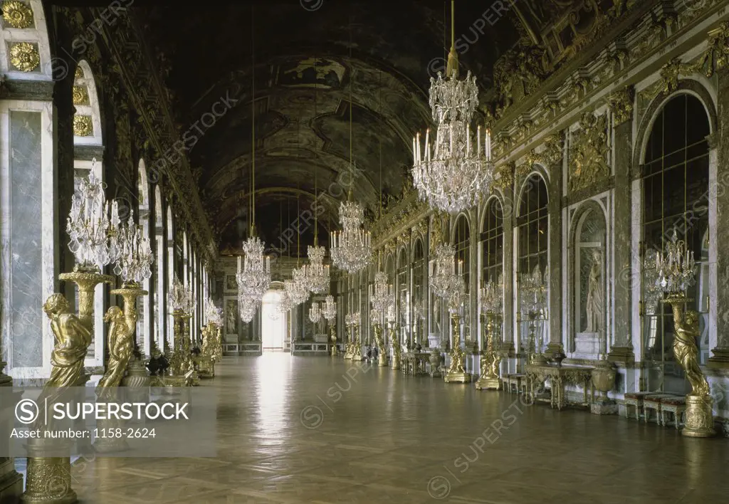 The Hall of Mirrors Interiors Palace of Versailles, France 
