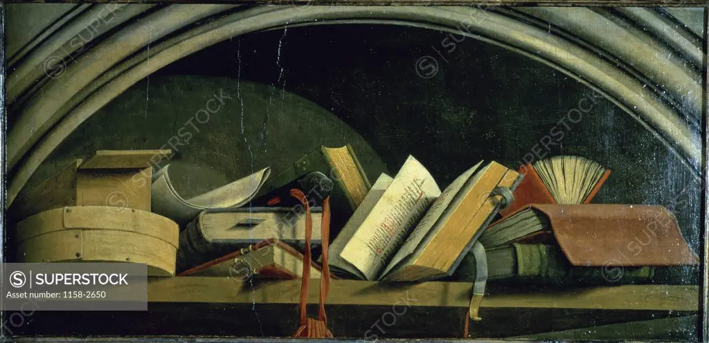 Still Life: Shelf with Books Master of The Aix Annunciation 15th C.- French 