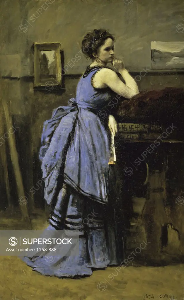 The Woman in Blue  (La Dame en Bleu)  1874  Jean Baptiste Camille Corot (1796-1875/French)  Musee du Louvre, Paris 