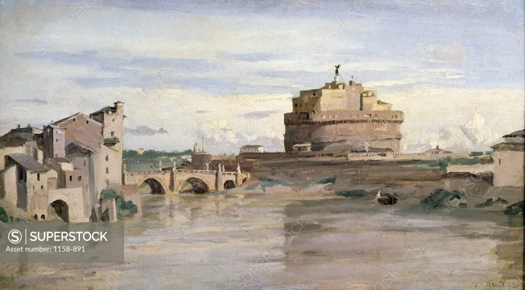 Saint Angelo Castle and the Tiber, Rome by Jean-Baptiste Camille Corot, (1796-1875), France, Paris, Musee du Louvre