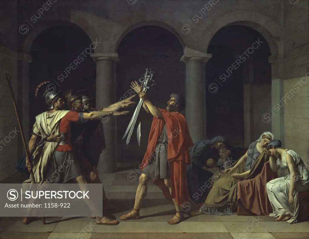Oath of the Horatii 1784  Jacques-Louis David (1748-1825 French)  Oil on canvas Musee du Louvre, Paris