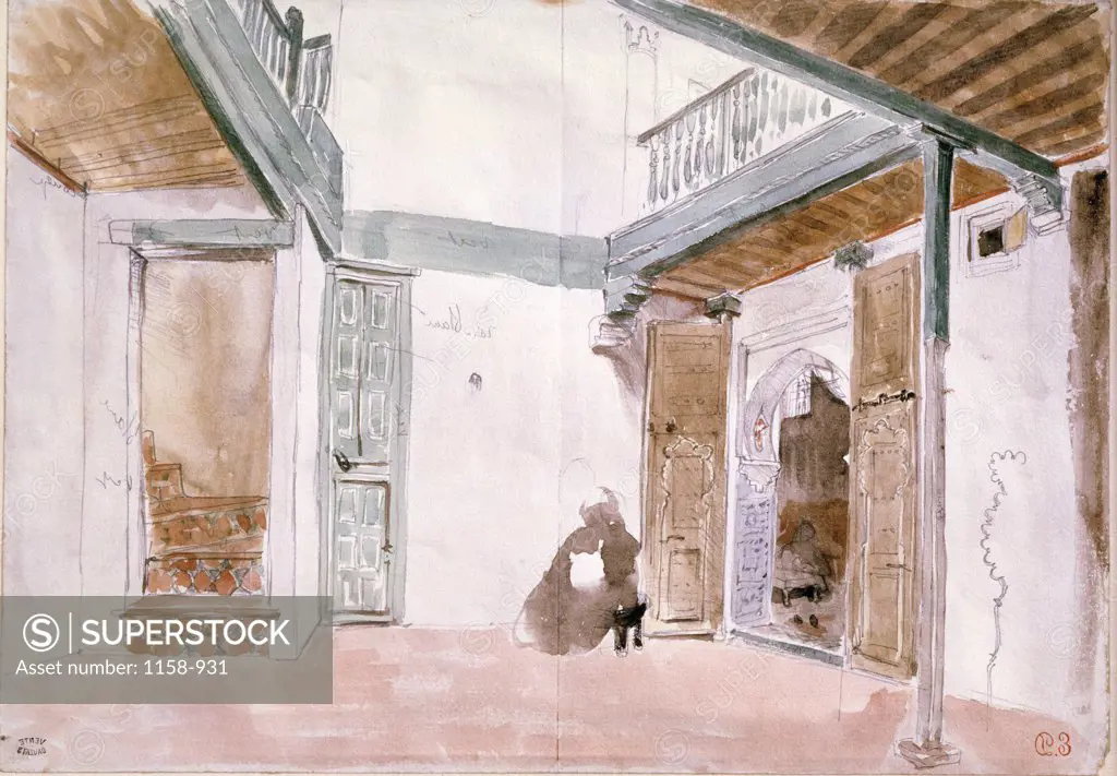 A Courtyard in Tangiers by Eugene Delacroix, watercolor, (1798-1863), France, Paris, Musee du Louvre