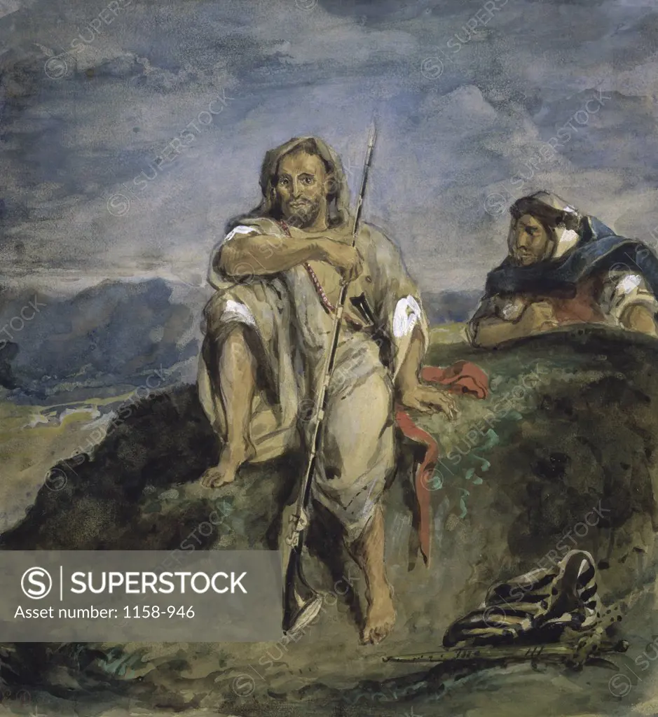 Arab Hunter  (Chasseur Arabe)  19th C. Eugne Delacroix (1798-1863/French)  Watercolor  Private Collection 