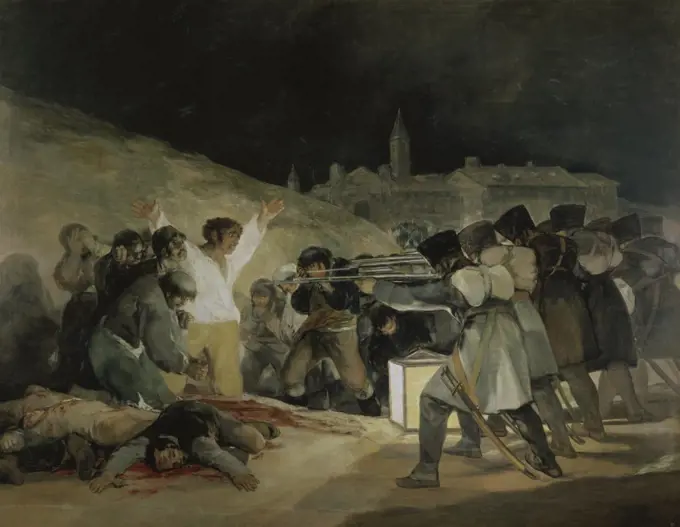 The Third Of May 1808 In Madrid: The Executions on Principe Pio Hill  1814 Francisco Goya y Lucientes (1746-1828 Spanish)  Oil on canvas Museo del Prado, Madrid, Spain