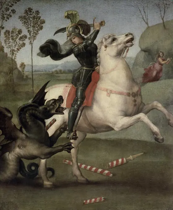 St. George Fighting the Dragon  Raphael (1483-1520/Italian)  Musee du Louvre, Paris 
