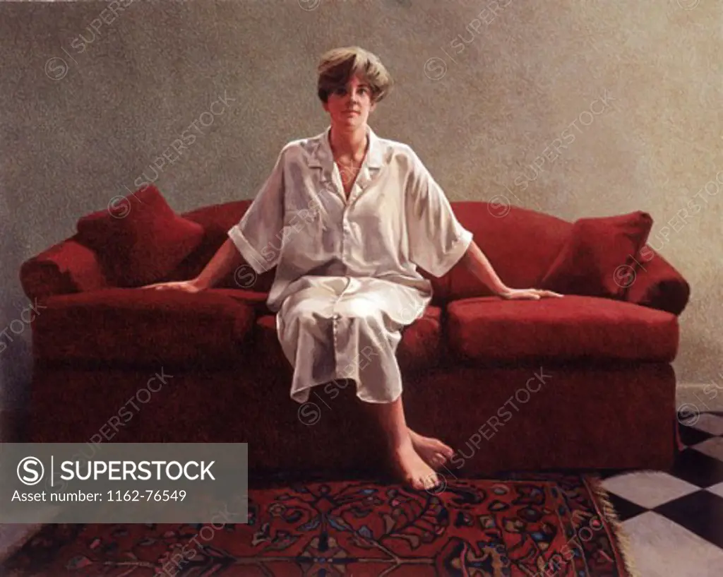 Woman Sitting on a Sofa 1992 Helen J. Vaughn (20th C. American) Pastel on board