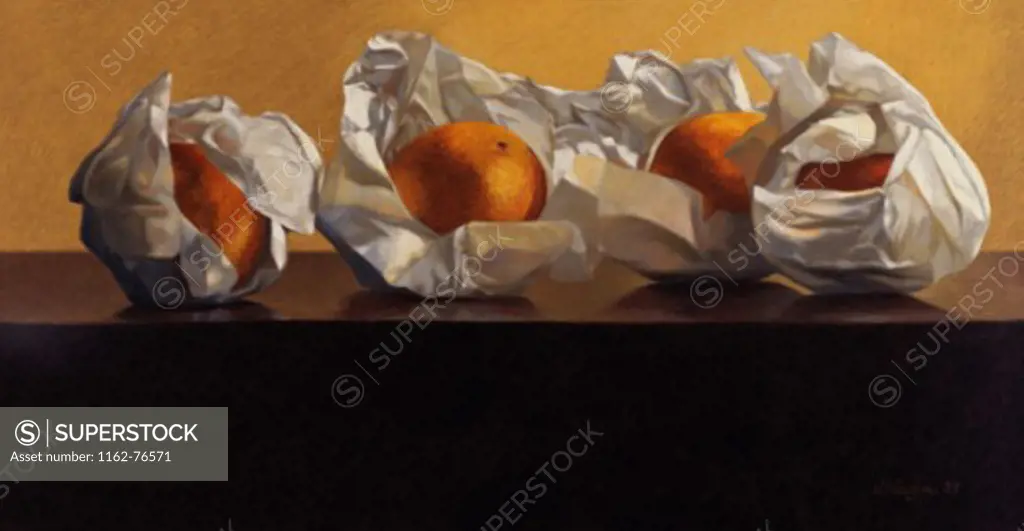 Oranges Wrapped in White Paper 1997 Helen J. Vaughn (20th C. American) Pastel on board