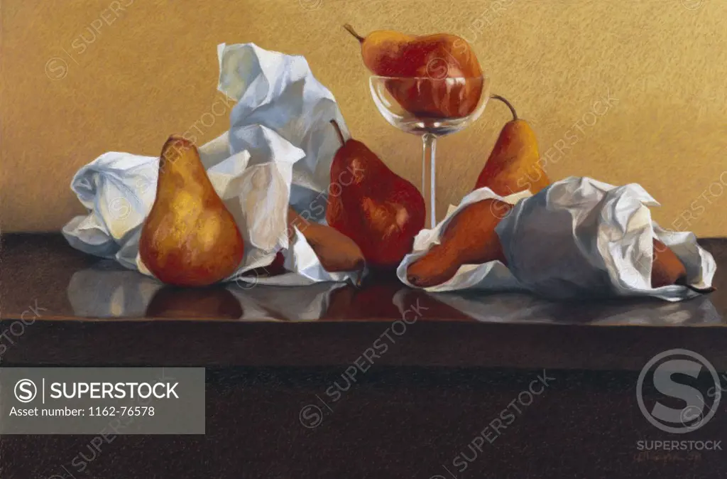Pears on a Sideboard by Helen J. Vaughn, 1998, 20th century