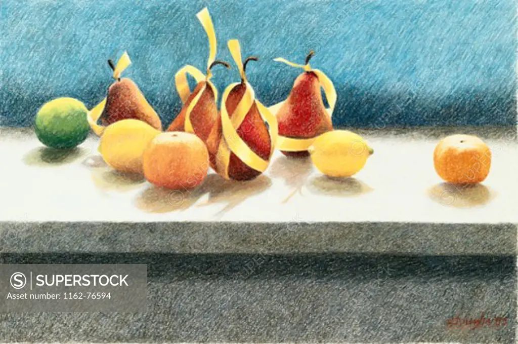 Assorted Fruit and Ribbons 1999 Helen J. Vaughn ( 20th C. American) Pastel & charcoal Collection of the American