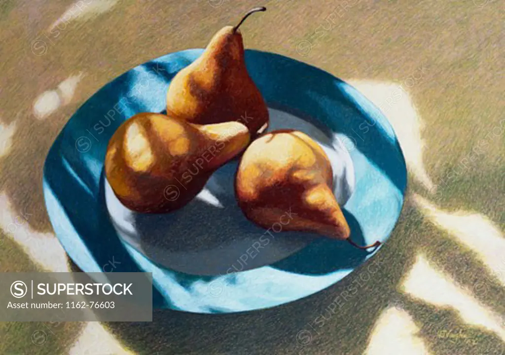 Big Pears On A Plate 2002 Helen J. Vaughn (20th C. American) Pastel On Board Private Collection