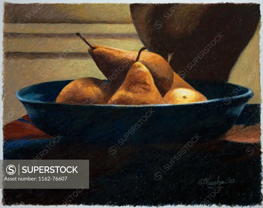 Pears In A Blue Bowl 2003 Helen J. Vaughn (20th C. American) Pastel On Paper Private Collection