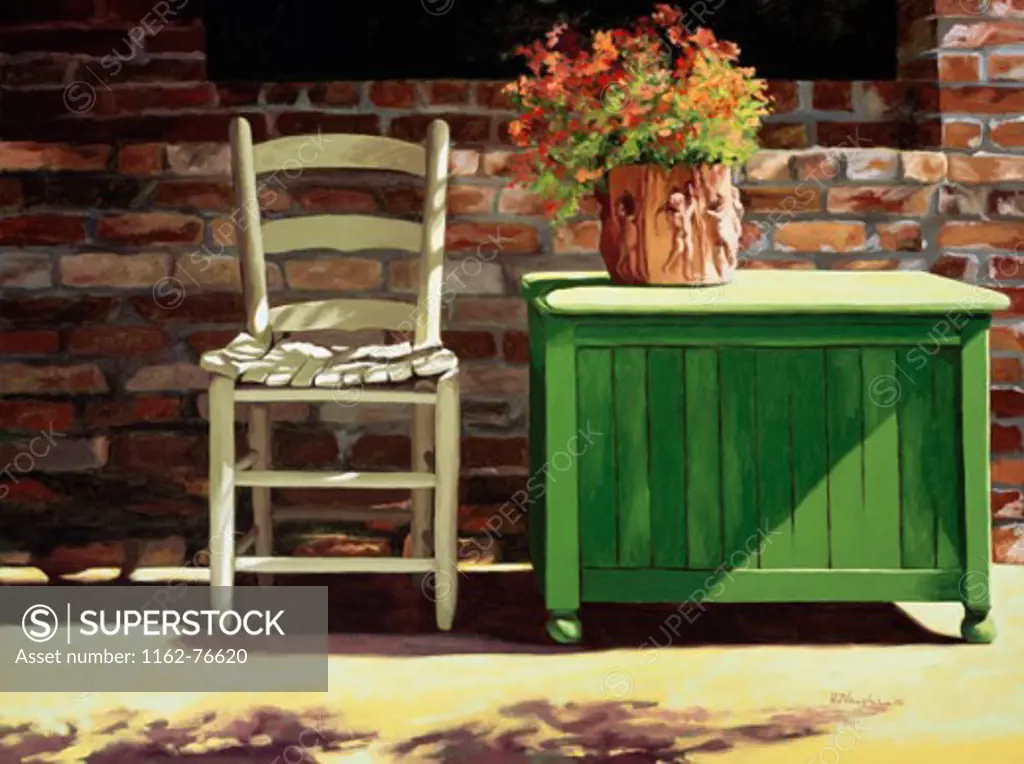 Chair On Sally's Patio 2003 Helen J. Vaughn (20th C. American) Oil On Canvas Private Collection