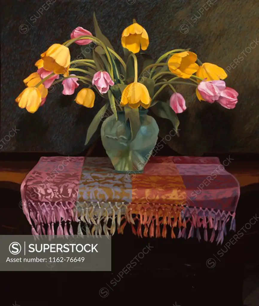 Yellow and Pink Tulips, oil painting