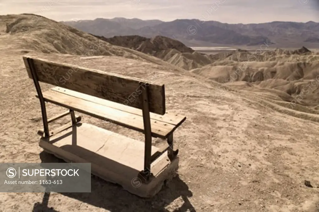 High angle view of an empty bench in a field, Death Valley National Park, California, USA