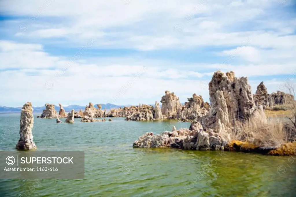Rock formations along a lake, Mono Lake Tufa State Reserve, California, USA
