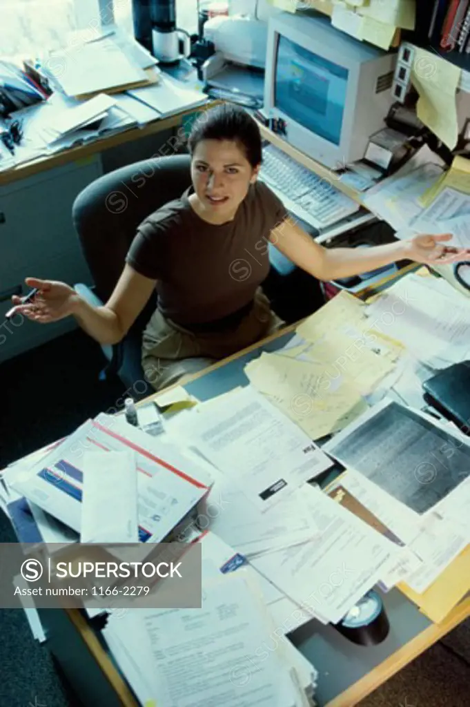 High angle view of a businesswoman sitting in an office