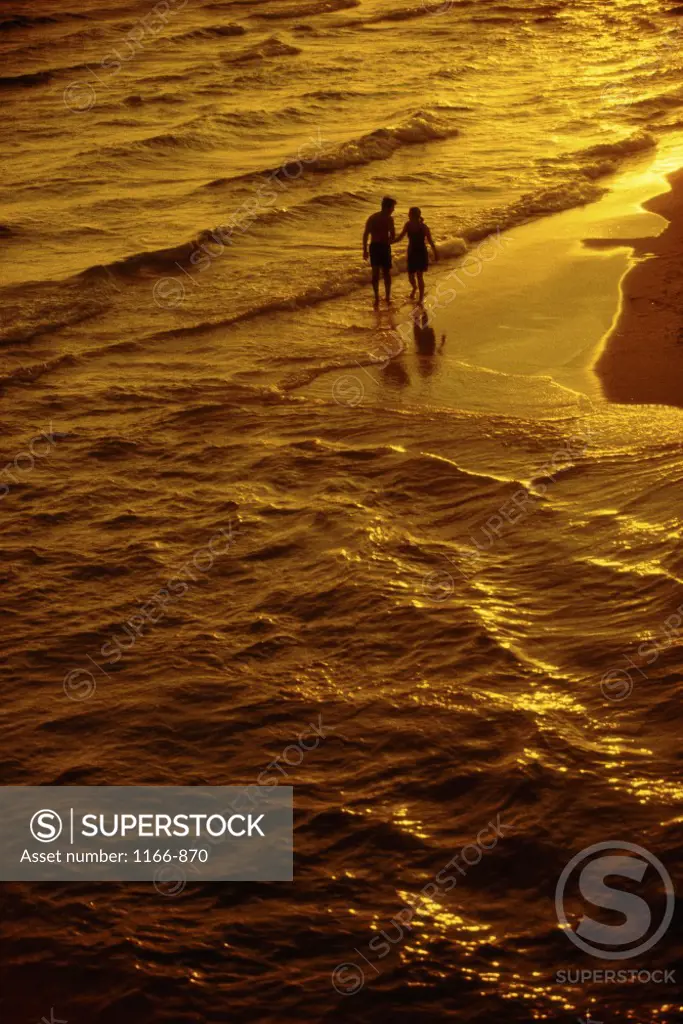 High angle view of a young couple on the beach